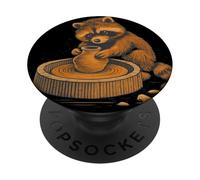 Retro Cute Raccoon at Pottery Wheel Throwing Animal Pottery PopSockets Adhesive PopGrip