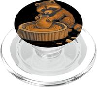 Retro Cute Raccoon at Pottery Wheel Throwing Animal Pottery PopSockets PopGrip for MagSafe