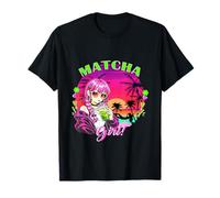 Retro Cute Sunset Anime Kawaii Matcha Latte Coffee Lovers T-Shirt