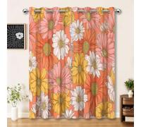 Retro Daisies Flowers 100% Blackout Curtains for Living Room Bedroom W52 x L72 Inch (2 Panels), Orange Color Print Eyelet Curtain Thermal Insulated Noise Reducing Window Curtain Drapes