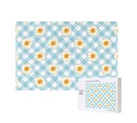 Retro Daisies Flowers Blue Check Pattern,300 Pieces Wooden Jigsaw Family Game Jigsaw Puzzles for Adults Teens Home Decor