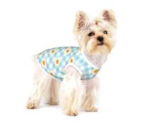 Retro Daisies Flowers Blue Check Pattern,Cotton Sleeveless Pet T-Shirt Soft Stretchy Puppy Breathable Vest,S