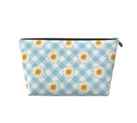 Retro Daisies Flowers Blue Check Pattern, Makeup Bag Cosmetic Bag Portable Travel Toiletry Bag Pencil Case Toiletry Pouch