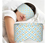 Retro Daisies Flowers Blue Check Pattern, Sleep Mask for Home Travel, Full Eye Covers Light Blocking Eye Mask Sleep Eye and Ear Muffs