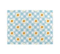 Retro Daisies Flowers Blue Gingham Check Pattern,500 Pieces Puzzles for Adults-Wooden Jigsaw Puzzle for Adults Elderly