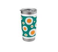 Retro Daisy Flower Pattern Teal Botanical Art Stainless Steel Insulated Tumbler