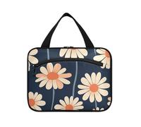 Retro Daisy Navy Blue Peach Hanging Travel Bags with Hook, Designer Chic Hanging Makeup Bag for dad Trip estuche para guardar maquillaje L
