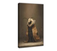 Retro Dark College Style, Melancholic Moth And Wildflower Art in A Velvet Cloak Canvas Poster Bedroom Decor Landscape Office Room Decor Gift 16" L X 24" W