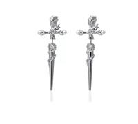 Retro Dark Gothic Punk Rose Cross Thorn Earring, Fashion Unisex Piercing Ear Needle Earstuds Jewelry Accessories