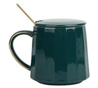 Retro Dark Green Ceramic Coffee Cup with Lid and Spoon for Home ,Office or Birthday