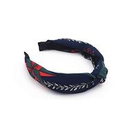 Retro Dark Leaf Print with Knotted Headband in The Middle Geometric Contrast Color Wide Side Headband New