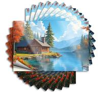 Retro Decal Aesthetic Decals, Indie Decor Cute Pattern Design for Men Notebook | Wall Removable Vinyl Cozy Cabin By The Lake in Autumn(8X12CM)