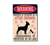 Retro Decor Tin Sign Warning Property Is Potected By A Chihuahua Is Protected By My Gun for Family The Bar Restaurant Cafe Bathroom Garage Office Arts Decor 8x12 inch-Tin sign