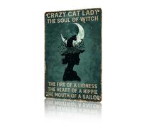Retro Decor Tin Signs Crazy Cat Lady The Soul Of Witch Funny Vintage Tin Sign Aluminum Sign Retro Wall Decor For Home Office Farmhouse Yard Garden Shop Cafe Indoor Outdoor 5.5X8 Inch