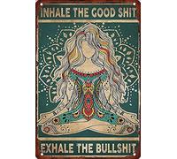 Retro Decor Tin Signs Girl Yoga Inhale Good Things Out Of Nonsense Inhale The Good Shit Exhale The Bullshit Retro Wall Art Decor Iron Painting For Home Kitchen Cafe Pub Sign Plaque 14x20cm