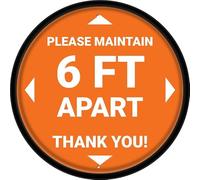 Retro Decor Tin Signs Please Maintain 6 Ft Apart Thank You Orange Circular Sign Safety Restriction Alert Attention Caution Warning Notice Aluminum Metal Tin 12"X12" Sign Plate