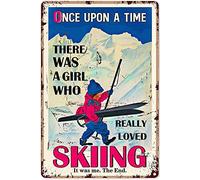 Retro Decor Tin Signs Skiing Brown Haired Girl Retro Wall Art Decor Iron Painting For Home Kitchen Cafe Pub Sign Plaque 14x20cm