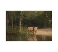 Retro Deer Oil Painting Rural Wildlife Canvas Poster Wall Art Decor Print Picture Paintings for Living Room Bedroom Decoration 16x24inch(40x60cm)