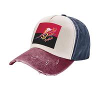 Retro Denim Baseball Cap Washed Cotton Color Block Dad Hat Breathable Adjustable Unisex Cap for Outdoor Activities and Casual Fashion National Flag Print Tibetan Red One Size