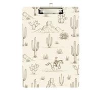 Retro Desert Cactus Cowboy Cream Clipboard Writing Clipboard Hardboard Clipboards Standard Size, A4 Letter Size 12.5 x 9 Inches Silver Clip