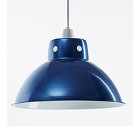 Retro Design Light Shade - Easy Fit Pendant for Existing Ceiling Light - Metal Lampshade With White Internal Finish (Metallic Blue)