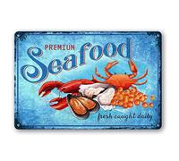 Retro Design Seafood Fresh From The Sea Tin Metal Signs Wall Art Thick Tinplate Print Poster Wall Decoration For Kitchen 8x12inch