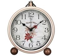 Retro Desk Clock, Classic Alarm Clock for Living Room Table Bedroom Vintage Silent Non-Ticking 5 Inches Clock Battery Operated for Heavy Sleepers, HD Glass Lens, Easy to Read (Lily)…