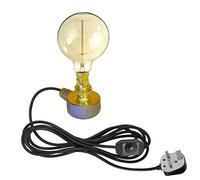 Retro Desk Lamp with Plug in Pendant Switch, B22 Socket Table Light Reading Bedside Edison Wrought Iron Accent Lamp Steampunk Metal Indoor Lamp Stand (with Bulb)