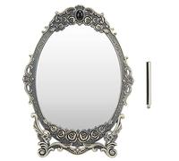 Retro Desktop Makeup Mirror, Frame Tabletop Mirror Floral Embossed Beaded Edges Functional Vintage Decoration for Bedroom Dresser, Bathroom, Festival Gift (bronze mirror)