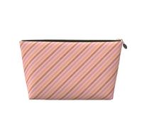 Retro Diagonal Stripe Print A Makeup Bag, Cosmetic Travel Toiletry Bag for Women, Cute Leather Makeup Pouch Organizer