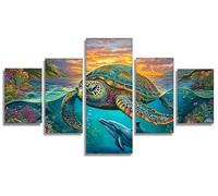 Retro Diamond Art Kits Adults Diamond Painting Sea Turtle 5 Pack, DIY Full Square Drill Gem Art for Adults Craft Kits for Kids, 5D Rhinestone Embroidery Mosaic Kit for Home Wall Decor 44x90in,Model386