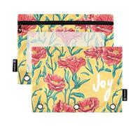 Retro Dianthus Gold Pencil Bags 3 Hole Punch for Rings Binder Storage with Zipper for School Office Organizer