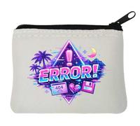 Retro Digital Error Warning Design Neoprene Coin Purse Pouch 10x11cm White