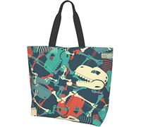 Retro Dinosaur Fossil Bones Pattern Tote Bag Large Casual Women Shoulder Handbags Reusable Grocery Bags for Work Shopping Travel Beach