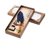 Retro Dip Ink Pen Set with 5 Replacement Nibs, Gift Box, Vintage Calligraphy Writing Tools - Premium Quality, Versatile Nibs, Ideal for Students and Artists (Navy Blue)