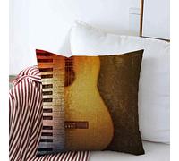Retro Dirty Abstract Music Ivory Piano Guitar Painting Musical Jazz Black Clef Vintage Rock Sheet Old Throw Pillow Case Square Cushions Pillowcase Breathable Throw Pillow Covers 45X45Cm