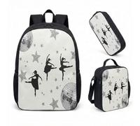 Retro Disco Ball Ballet Backpack 17 Inch 3 Piece Set for Girls Teens Students Sparkling Stars School Bag Dance Bag (01)