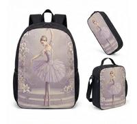 Retro Disco Ball Ballet Backpack 17 Inch 3 Piece Set for Girls Teens Students Sparkling Stars School Bag Dance Bag (17)
