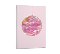 Retro Disco Ball Wall Art Print Pink Glitter Aesthetic Poster for Teen Girls Room Decor Trendy Party Vibes 70s Vintage Aesthetic Wall Décor Gift 08x12inch Frame