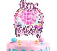 Retro disco cake topper for girls 9th birthday happy hip hop, boombox decorations, roller skating party, themed birthday party, 70s 80s 90s rock party radio decorations (9th)