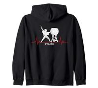 Retro Distressed Heartbeat Woman Girl Taiko Drummer Zip Hoodie