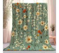 Retro Distressed Style Flowers Daisies Flannel Plush Throw Blanket, Cozy Green Decor Stuff Blanket - Gifts for Lover Girls Boys Kids Adults Women Bed Travel 100 x 130 cm