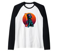 Retro Dog with Cricket Bat Cricket Player Raglan Baseball Tee