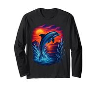 Retro Dolphin Sunset Ocean Aesthetic Tee 80s 90s Vaporwave Long Sleeve T-Shirt