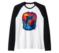 Retro Dolphin Sunset Ocean Aesthetic Tee 80s 90s Vaporwave Raglan Baseball Tee