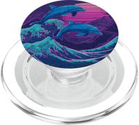 Retro Dolphins Jumping Synthwave Sea Sunset Art PopSockets PopGrip for MagSafe
