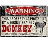 Retro Donkey Sign Funny Metal Signs Donkey Warning Vintage Style Metal Sign Iron Painting for Indoor & Outdoor Home Bar Coffee Kitchen Wall Decor 8x12 Inch
