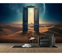 Retro Door Wallpaper, Dream Photo Wall Mural, Self Adhesive Wall Paper with 3D Pattern for Bedroom Living Room Tv Background, Home Decoration Poster (200x140, B77)