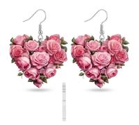 Retro Dopamine Style 2D Flat Acrylic Rose Bouquet Dangle Earrings