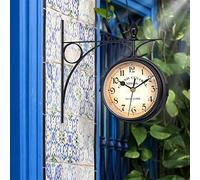 Retro Double-Sided Wall Clock, Double-sided Wall Clock Station Retro Dial,Silent Non Ticking,with Stem Fixing Pendulum for Indoor&Outdoor Garden Best gift for Home (Diameter 4.77inch)